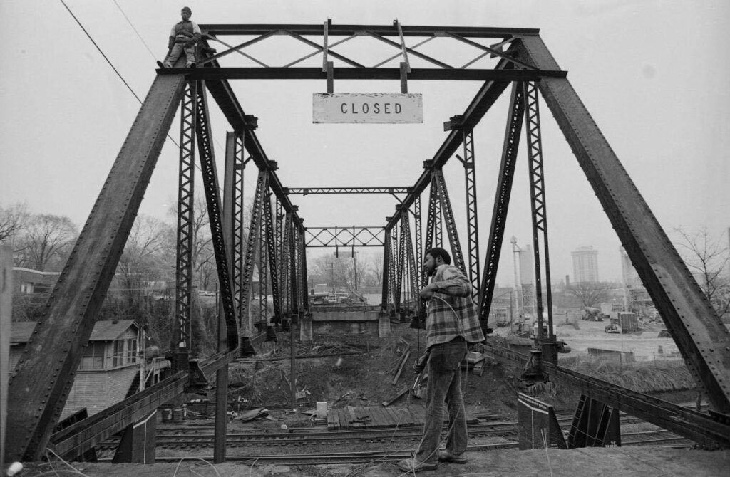 Boylan Bridge during demolition, March 1982.